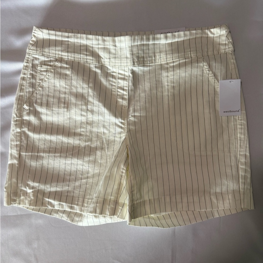 Westbound Women's Cream Pinstripe Tailored Shorts
